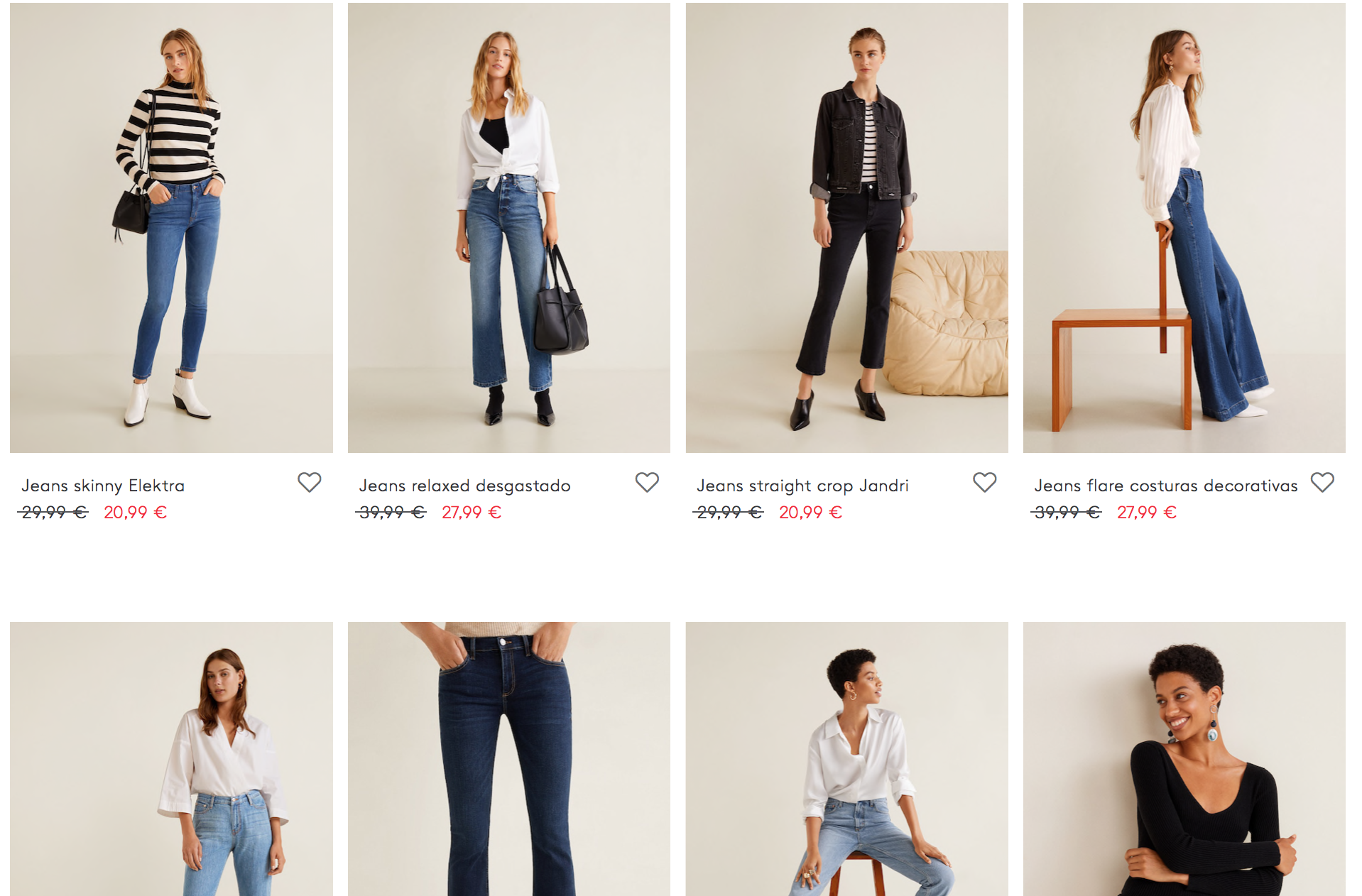Captura de pantalla de las rebajas en jeans de Mango
