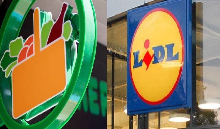 Logos de los supermercados Mercadona y Lidl