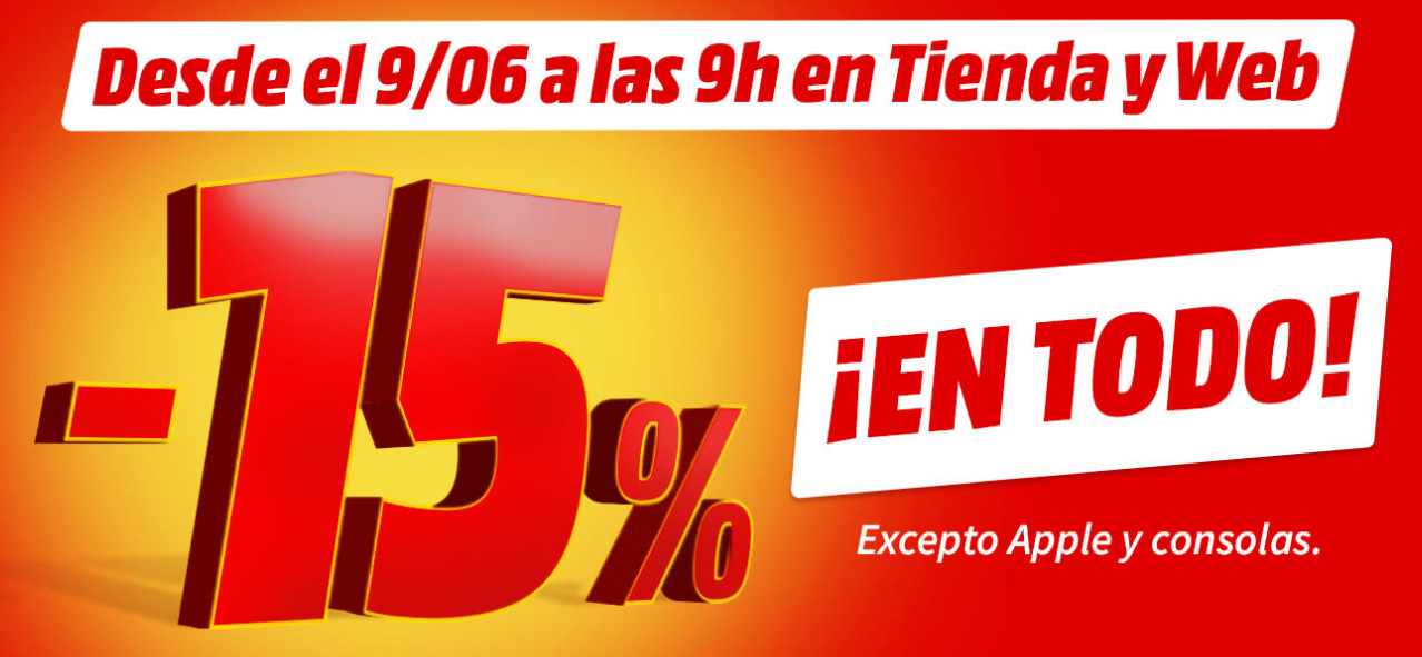 Media Markt: 15% de descuento en todos sus productos